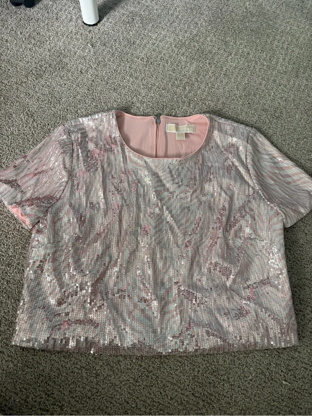 Michael Kors Pink Sequin Short Sleeve Top